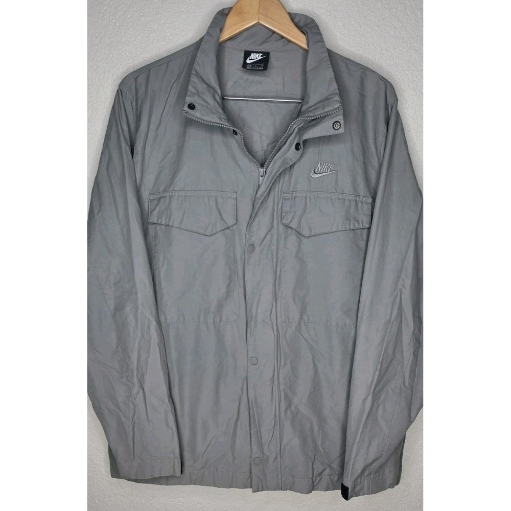 New Nike Jacket Men XL Gray Full Zip Woven M65 Military Cargo Utility Button Zip